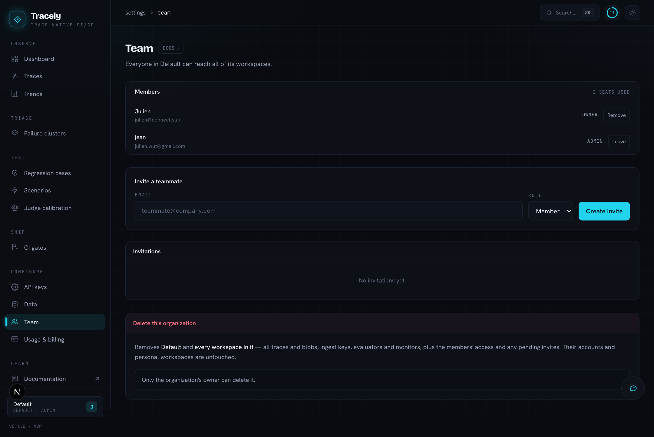 Team: members and invitations